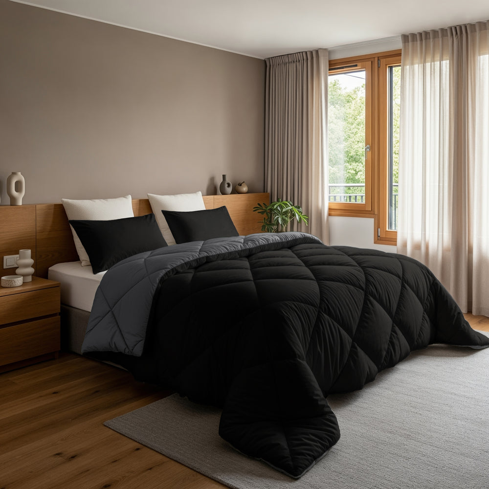 Lazy Dekbed Diamond Zwart/Antraciet Met Kussenslopen