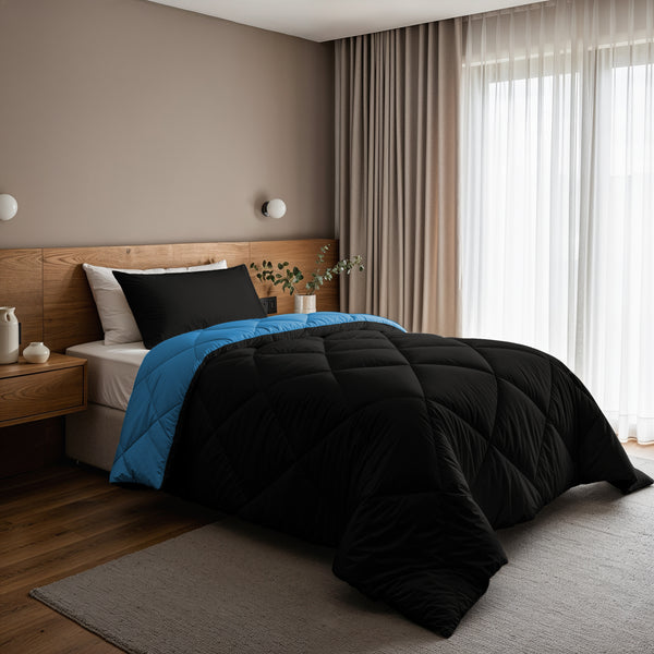 Lazy Dekbed Diamond Zwart / Zee Blauw