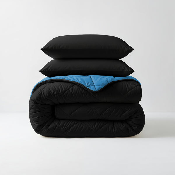 Lazy Dekbed Diamond Zwart / Zee Blauw