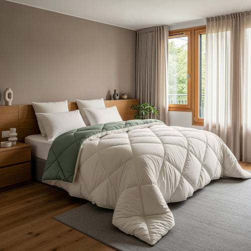 Lazy Dekbed Diamond Crème/Groen Met Kussenslopen