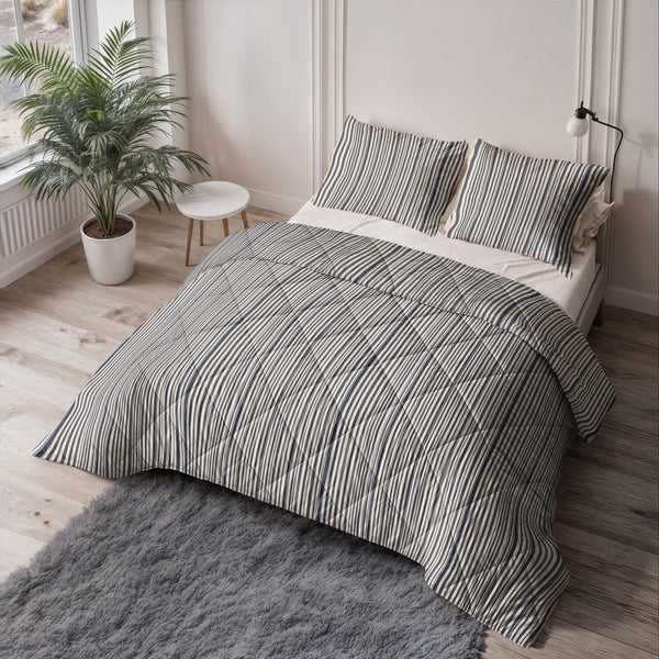 Lazy Dekbed Katoen Stripy Beige/Blauw