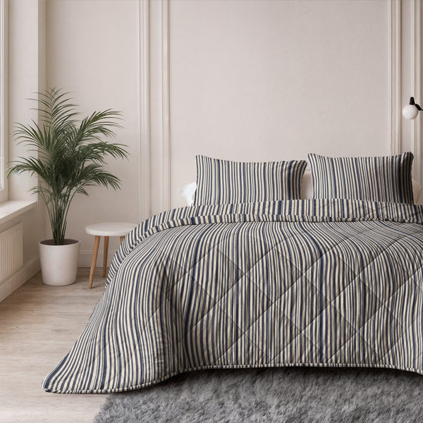 Lazy Dekbed Katoen Stripy Beige/Blauw