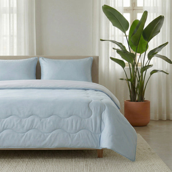 Kühlende Sommerdecke mit Bezug in 1 – Blue Cell Cooling – inkl. Kissenbezüge (Blau)