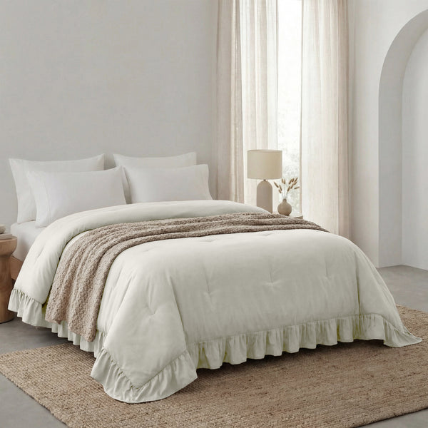 Dekbed Zonder Overtrek - Easy Dekbed Ruffles Gebroken Wit