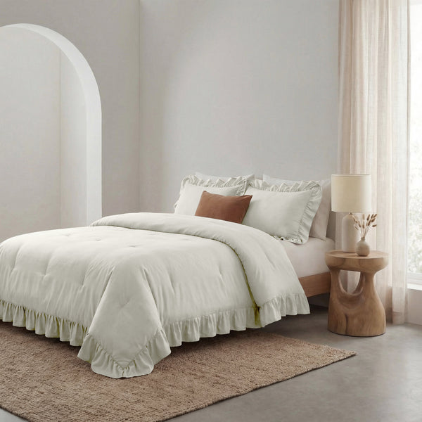 Dekbed Zonder Overtrek - Easy Dekbed Ruffles Gebroken Wit