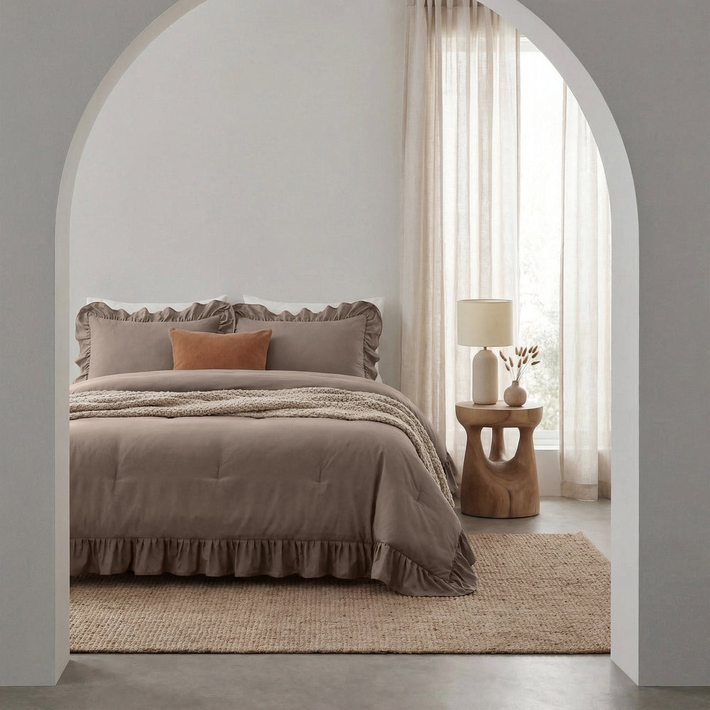 Dekbed Zonder Overtrek - Easy Dekbed Ruffles Taupe