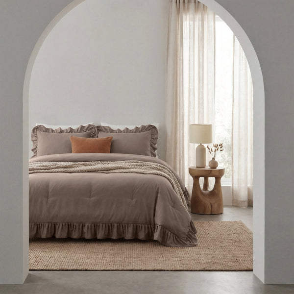 Dekbed Zonder Overtrek - Easy Dekbed Ruffles Taupe