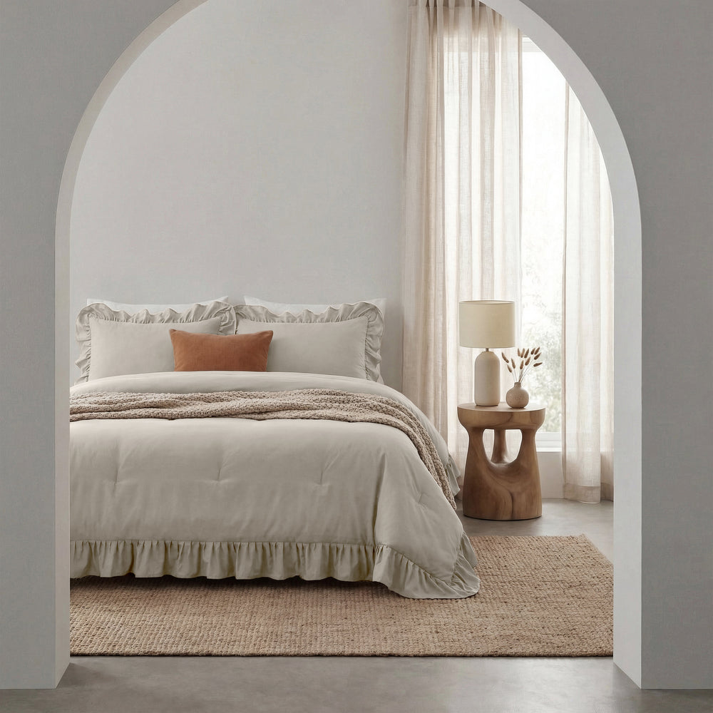 Dekbed Zonder Overtrek - Easy Dekbed Ruffles Taupe/Grijs