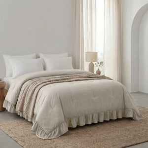 Dekbed Zonder Overtrek - Easy Dekbed Ruffles Taupe/Grijs