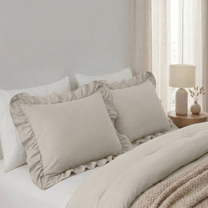 Dekbed Zonder Overtrek - Easy Dekbed Ruffles Taupe/Grijs