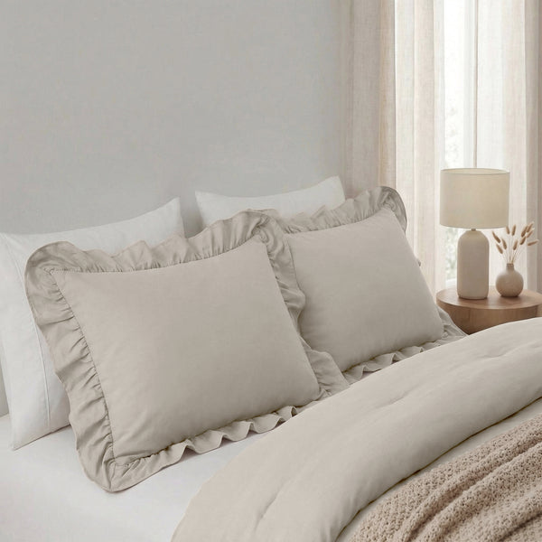 Dekbed Zonder Overtrek - Easy Dekbed Ruffles Taupe/Grijs