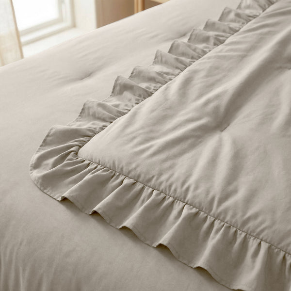 Dekbed Zonder Overtrek - Easy Dekbed Ruffles Taupe/Grijs