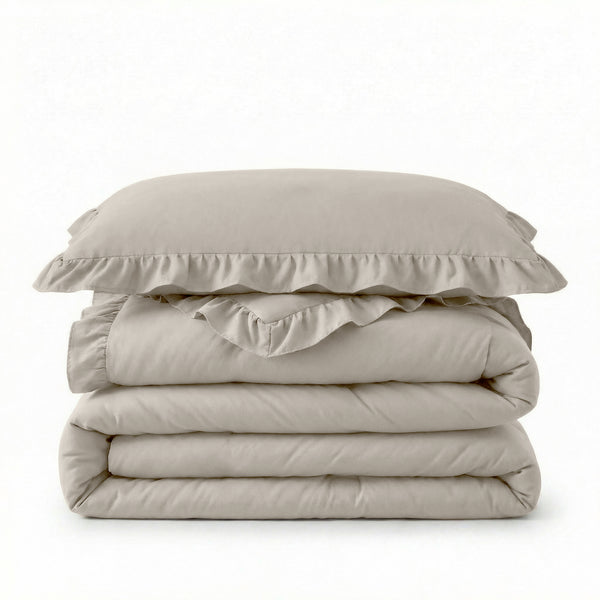Dekbed Zonder Overtrek - Easy Dekbed Ruffles Taupe/Grijs