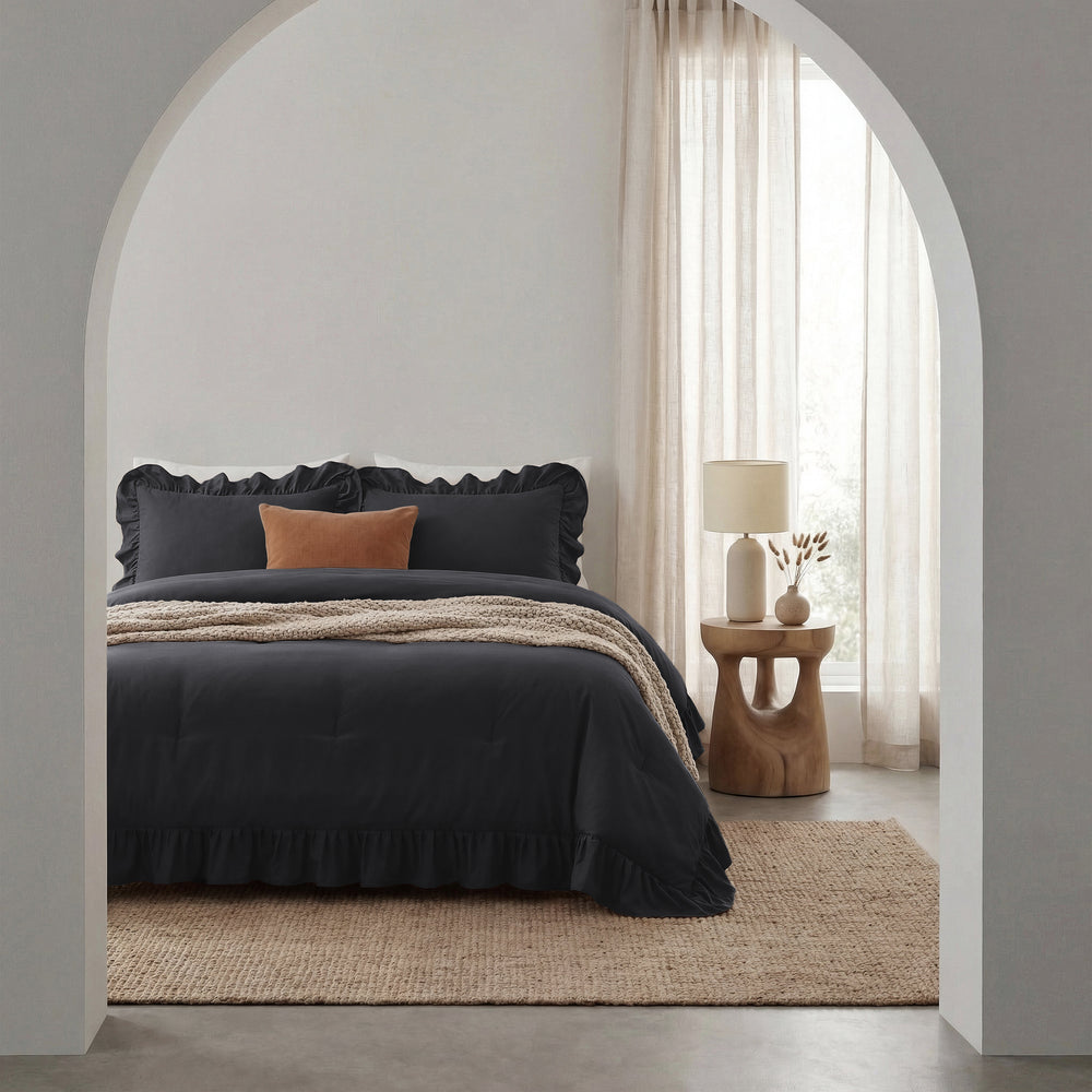 Dekbed Zonder Overtrek - Easy Dekbed Ruffles Antraciet