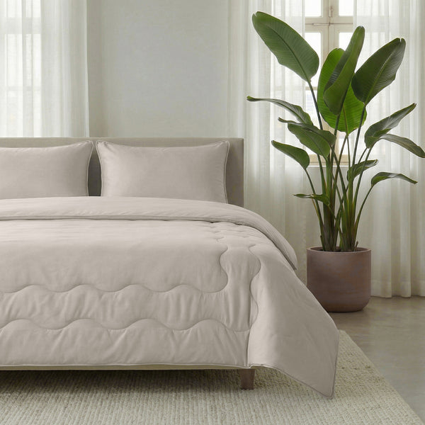 Kühlende Sommerdecke mit Bezug in 1 – Blue Cell Cooling – inkl. Kissenbezüge (Taupe)