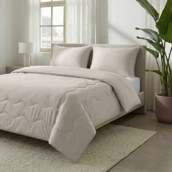Kühlende Sommerdecke mit Bezug in 1 – Blue Cell Cooling – inkl. Kissenbezüge (Taupe)