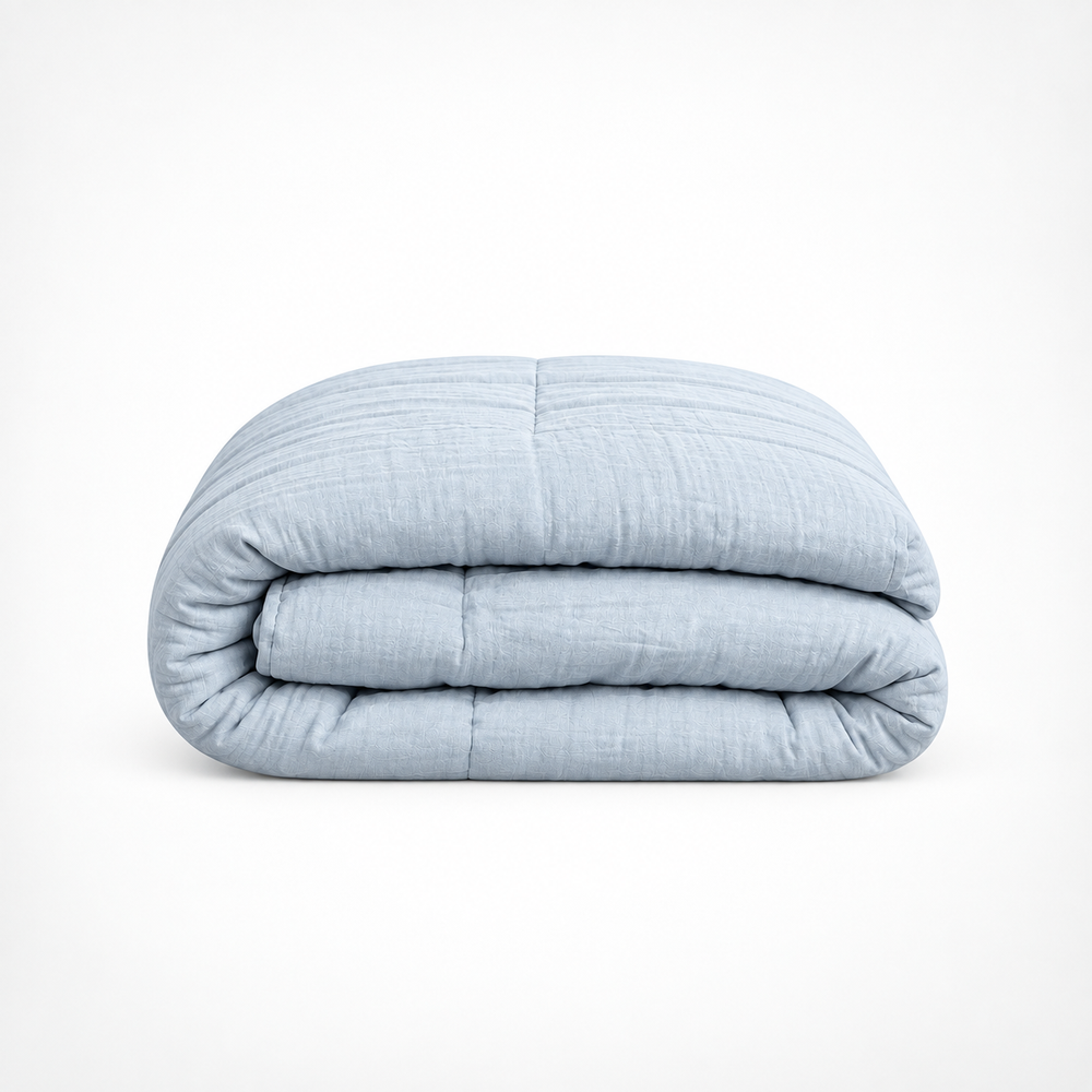 Dekbed Zonder Overtrek - Mousseline Blauw Met Kussenslopen