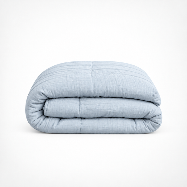 Dekbed Zonder Overtrek - Mousseline Blauw Met Kussenslopen