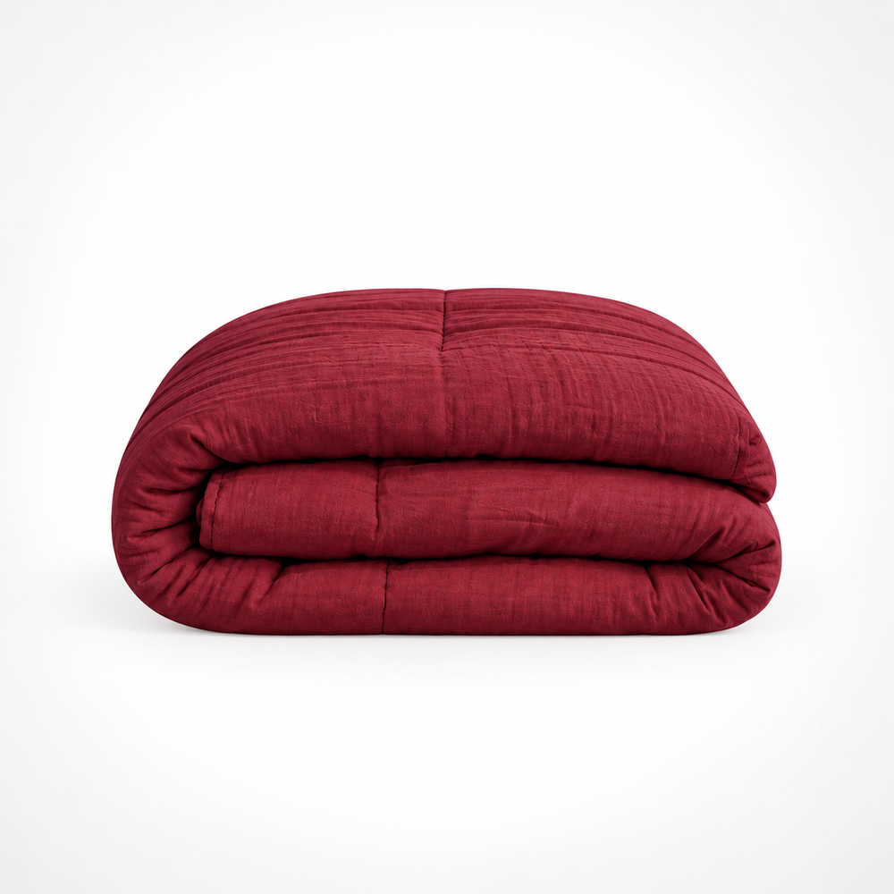 Dekbed Zonder Overtrek - Mousseline Burgundy Met Kussenslopen