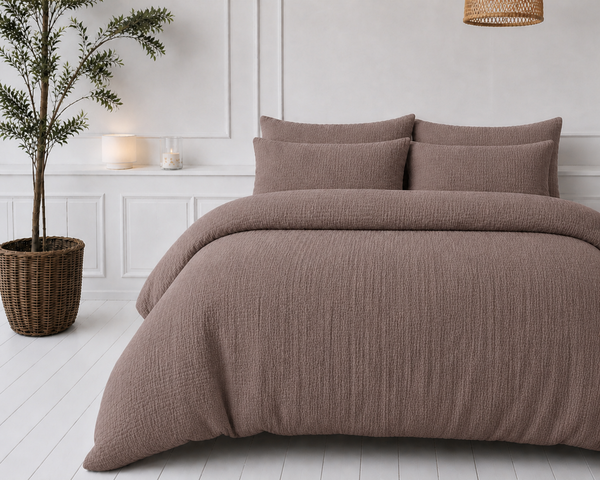 Dekbed Zonder Overtrek - Lazy Dekbed Mousseline Donker Taupe Met Kussenslopen (100% Katoen)