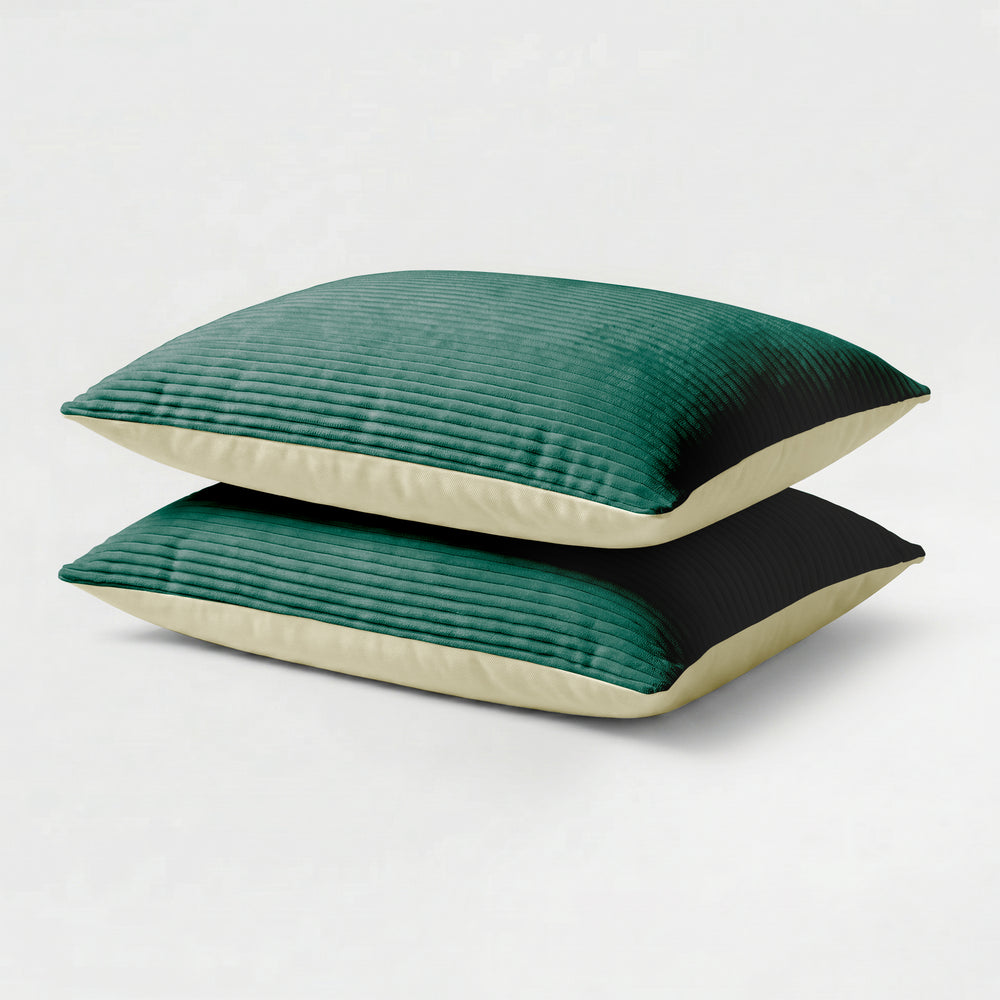 Lileo Corduroy kussenslopen – Donkergroen/Crème