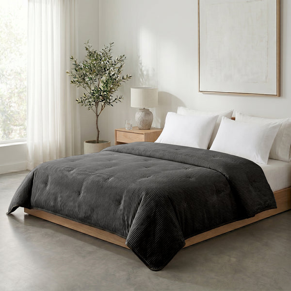 Dekbed Zonder Overtrek - Lileo Corduroy quilt – Antraciet/Zwart
