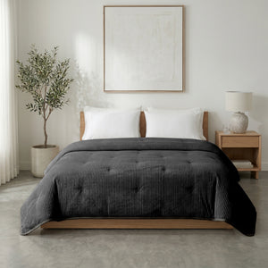 Dekbed Zonder Overtrek - Lileo Corduroy quilt – Antraciet/Zwart