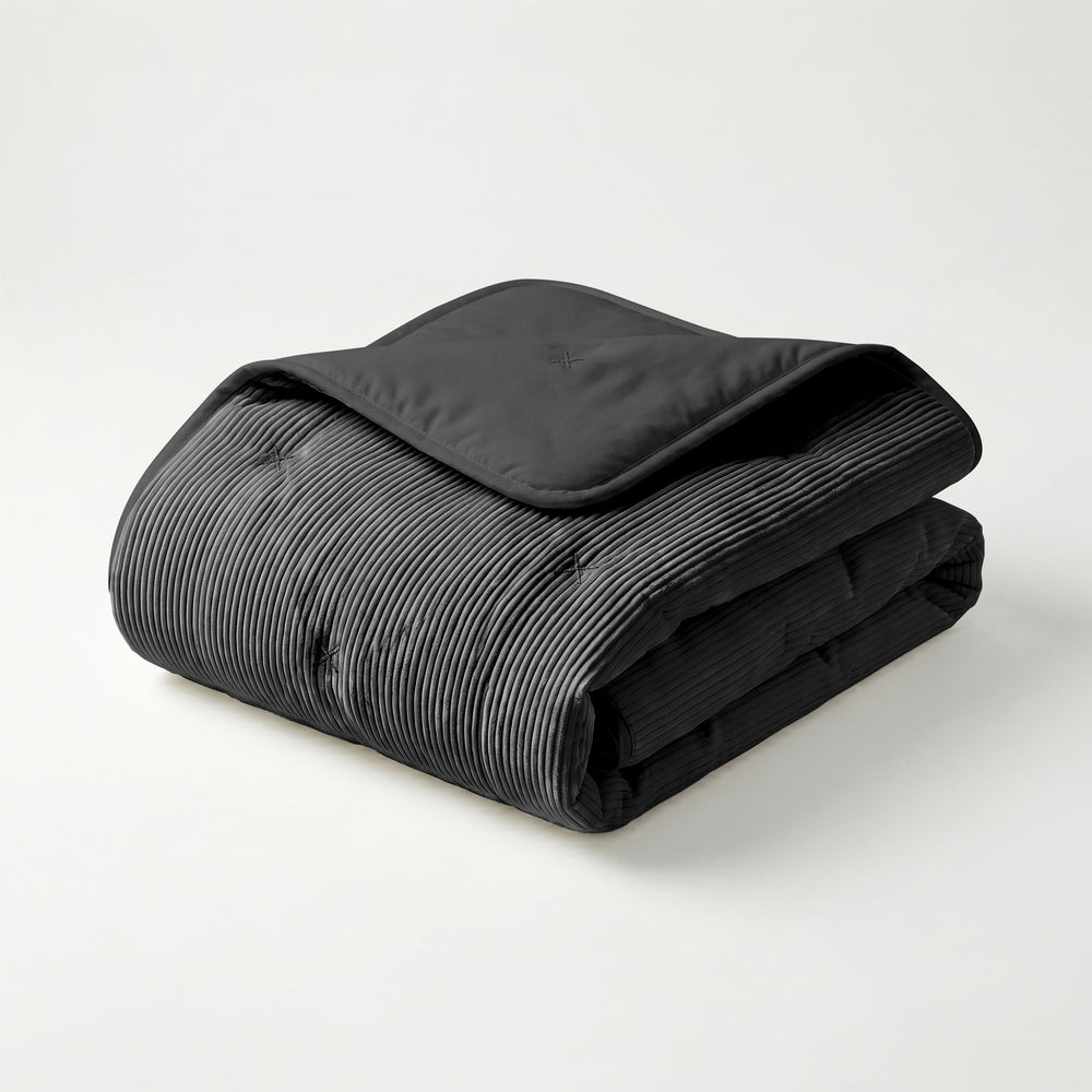 Dekbed Zonder Overtrek - Lileo Corduroy quilt – Antraciet/Zwart