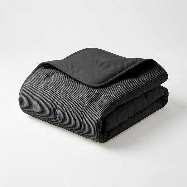 Dekbed Zonder Overtrek - Lileo Corduroy quilt – Antraciet/Zwart