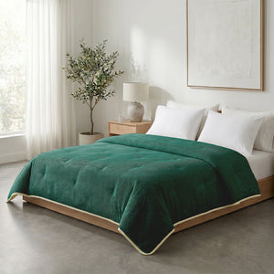 Dekbed Zonder Overtrek - Lileo Corduroy quilt Donkergroen/Crème