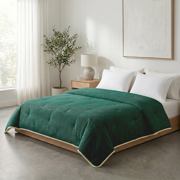 Dekbed Zonder Overtrek - Lileo Corduroy quilt Donkergroen/Crème