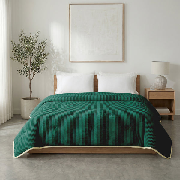 Dekbed Zonder Overtrek - Lileo Corduroy quilt Donkergroen/Crème