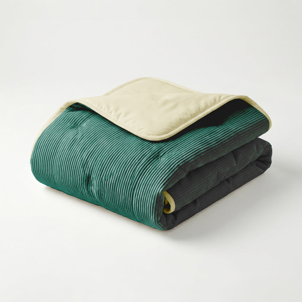 Dekbed Zonder Overtrek - Lileo Corduroy quilt Donkergroen/Crème