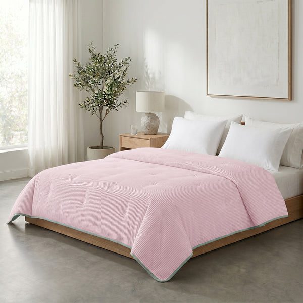 Dekbed Zonder Overtrek - Lileo Corduroy quilt – Oudroze/Lichtgrijs