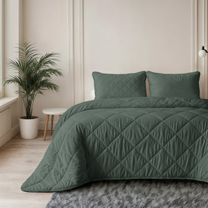 Lileo Lazy Dekbed Uni Grijs/Groen Met Kussenslopen