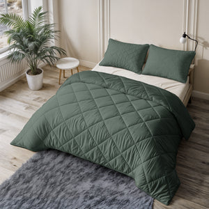 Lileo Lazy Dekbed Uni Grijs/Groen Met Kussenslopen