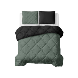Lazy Dekbed Uni Groen/Zwart Met Kussenslopen