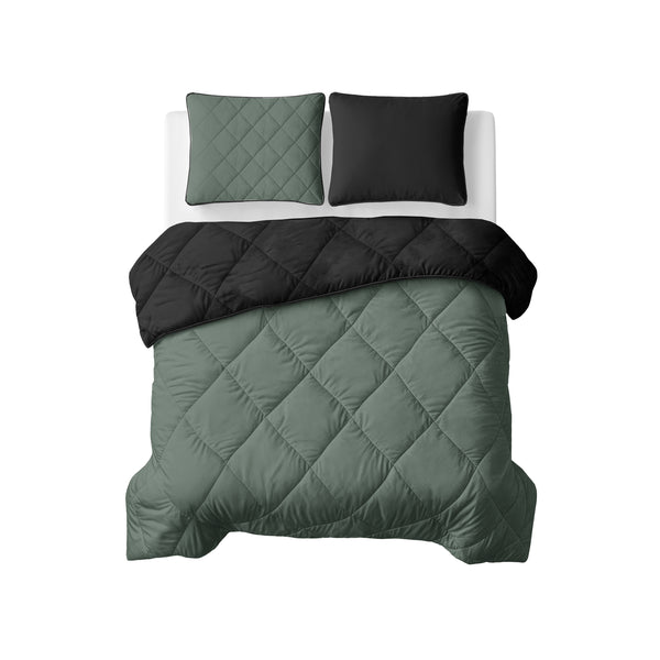 Lazy Dekbed Uni Groen/Zwart Met Kussenslopen