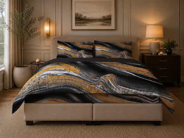 Dekbed Zonder Overtrek - Lileo Marble Black Gold Kant - Extra dik