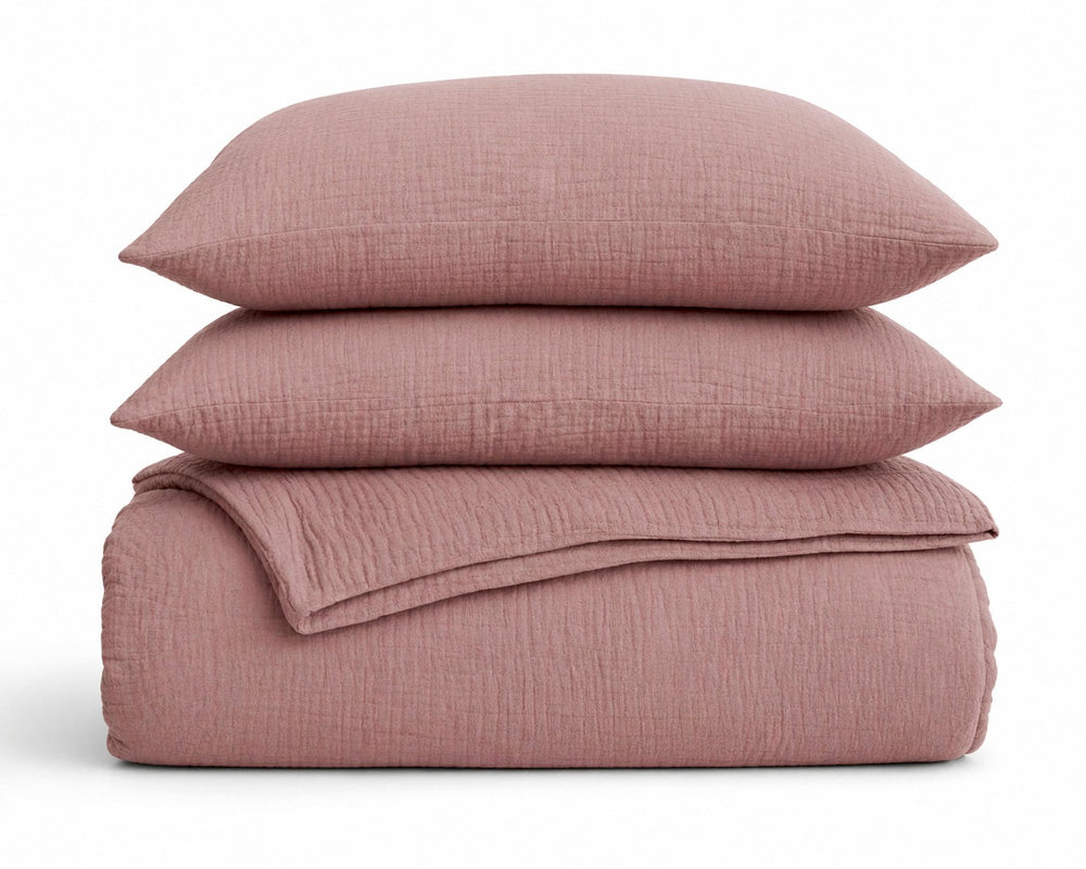 Dekbed Zonder Overtrek - Lileo Dekbed Mousseline Oud Roze Met Kussenslopen (100% Katoen)