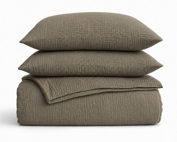 Dekbed Zonder Overtrek - Lazy Dekbed Mousseline Taupe Met Kussenslopen (100% Katoen)