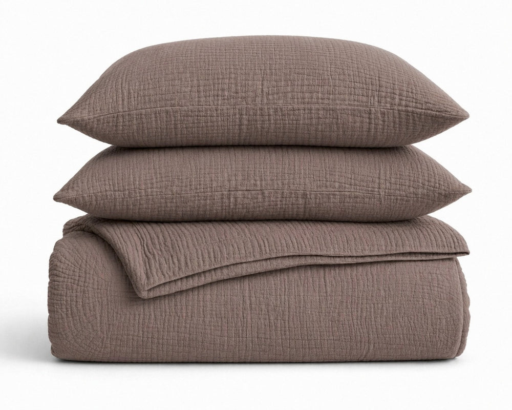 Dekbed Zonder Overtrek - Lazy Dekbed Mousseline Donker Taupe Met Kussenslopen (100% Katoen)