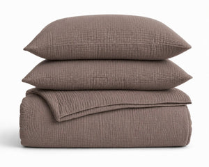 Dekbed Zonder Overtrek - Lazy Dekbed Mousseline Donker Taupe Met Kussenslopen (100% Katoen)
