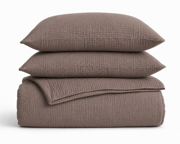 Dekbed Zonder Overtrek - Lazy Dekbed Mousseline Donker Taupe Met Kussenslopen (100% Katoen)