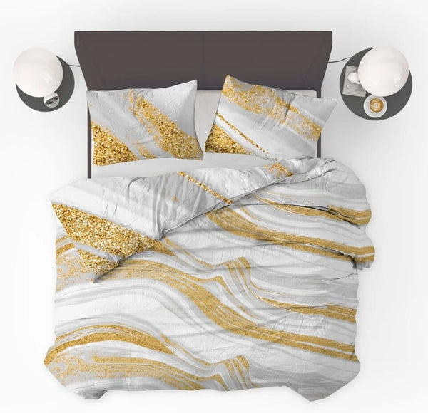 Dekbed Zonder Overtrek - Lileo Marble White Gold Kant - Extra dik